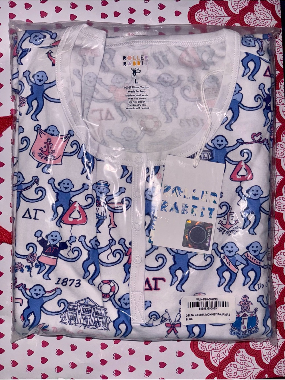 Roller Rabbit Delta Gamma Monkey Pajamas size Large
